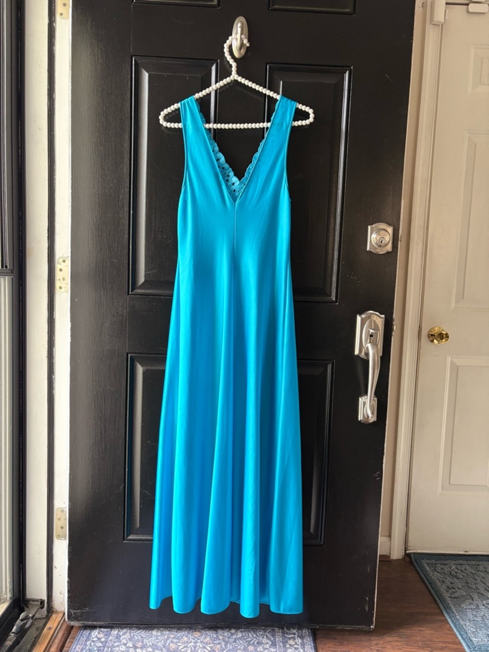 VTG Vanity Fair Blue Nylon Embroidered Lace Bodice Nightgown Size S - Picture 9 of 14
